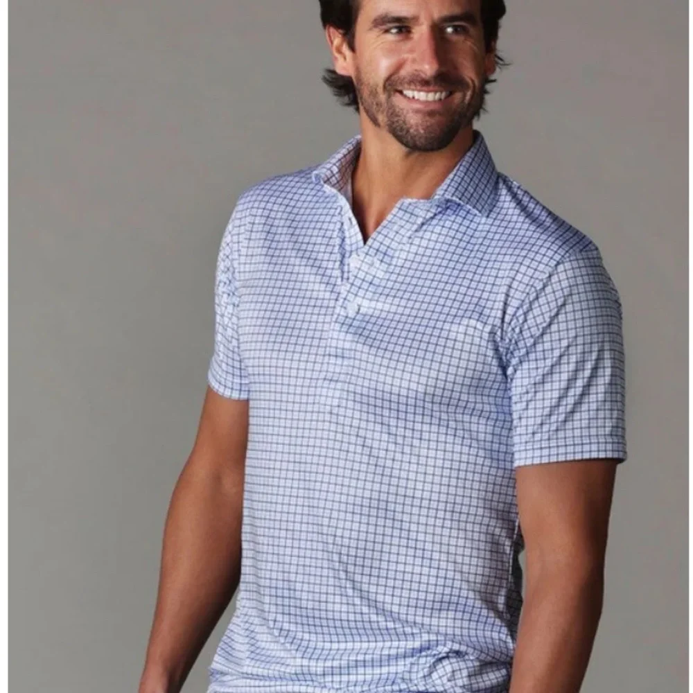 NWT Collars & Co. Semi-Spread Collar Polo Blue Tattersall Mens Size Medium Tall - Picture 10 of 11